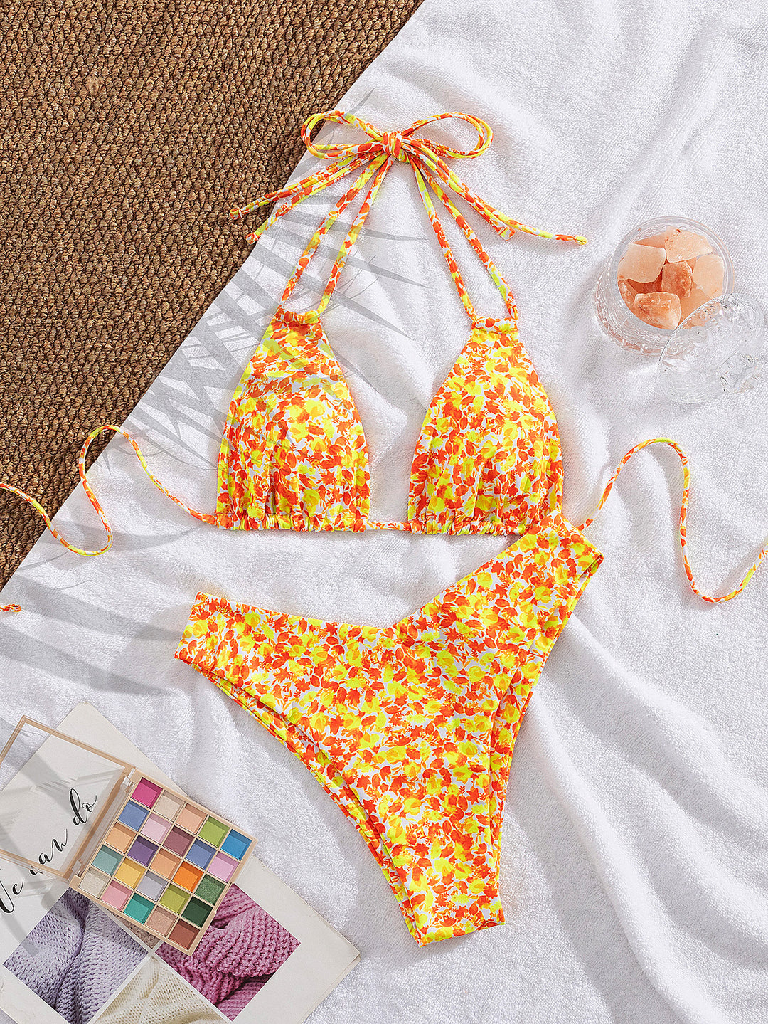 Damen Triangel-Bikini mit verstellbaren Trägern und verspieltem Blumenmuster Drune