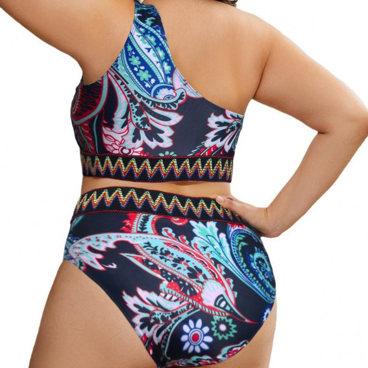 Damen Crop-Top Bikini-Set mit hohem Bund und dekorativem Muster Drune