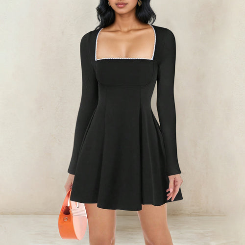 Damen Kleid mit schickem quadratischen Ausschnitt und langen Ärmeln Drune
