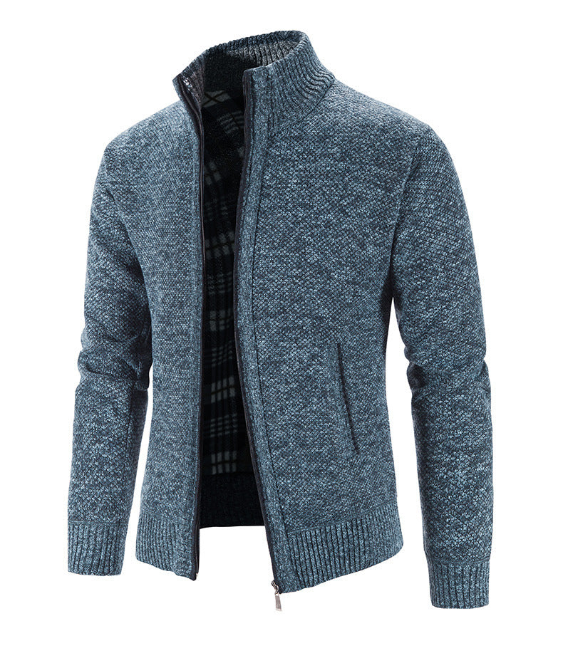 Herren Strickjacke mit strukturiertem Muster und hohem Stehkragen Drune