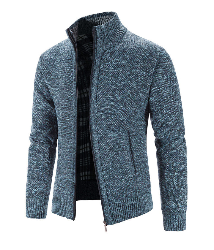 Herren Strickjacke mit strukturiertem Muster und hohem Stehkragen Drune