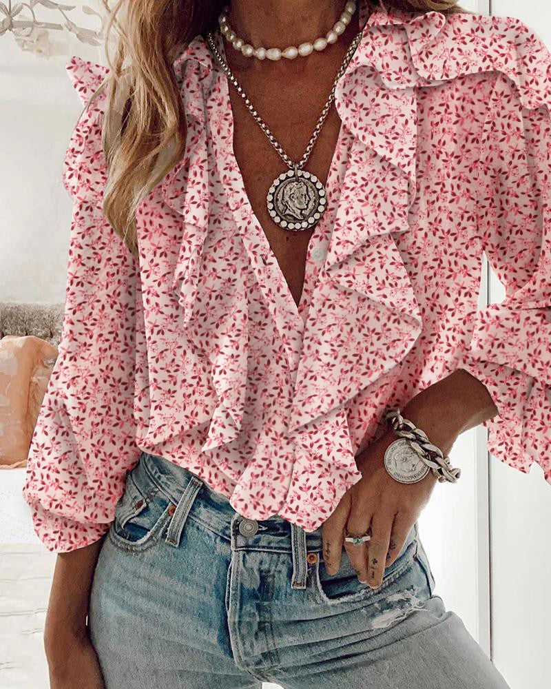 Drune | Chiffon V-Ausschnitt Langarmshirt
