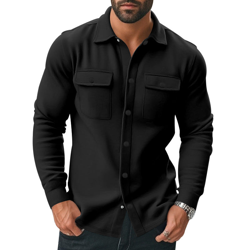 Herren nan robuste Wollfleece-Überhemdjacke mit aufgesetzten Brusttaschen und Druckknopfleiste Drune