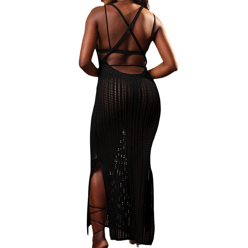 Damen Maxikleid mit raffiniertem Häkelmuster und seitlichem Schlitz Drune