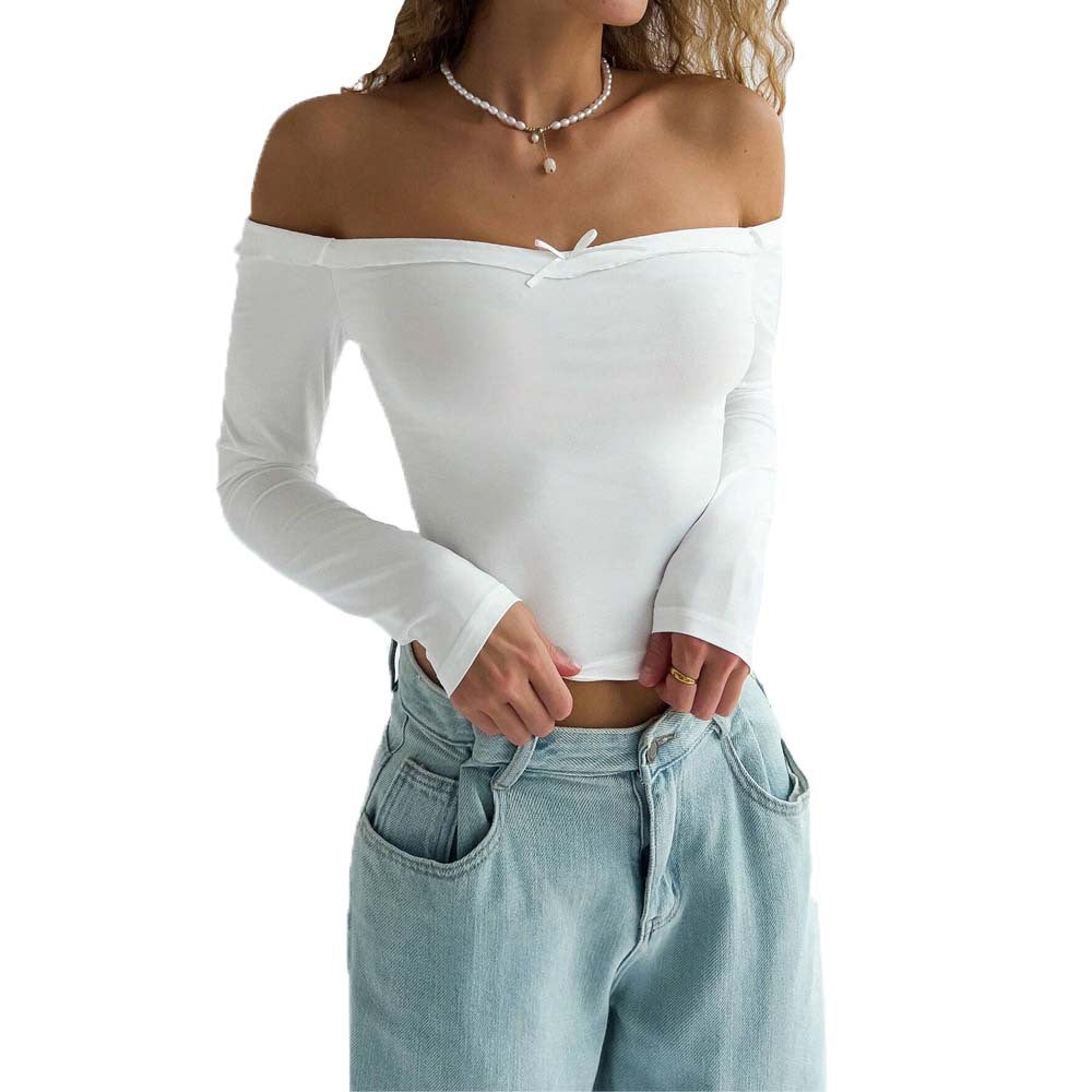 Damen Off-Shoulder Langarmoberteil mit eleganter Schleifendetail Drune