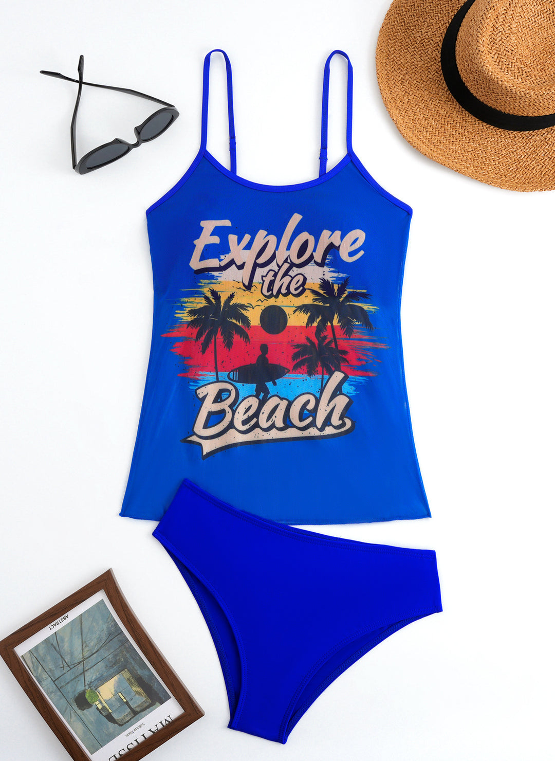 Damen Strandtop mit buntem Grafikdesign und passendem Bikiniunterteil Drune