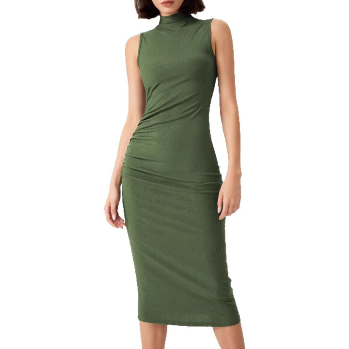 Damen elegantes Midi-Kleid mit figurbetontem Schnitt und hohem Kragen Drune