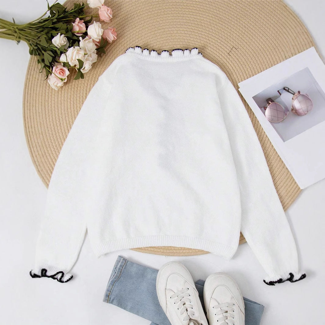 Damen Elegantes Sweatshirt mit Rüschendetails und Perlenknöpfen Drune