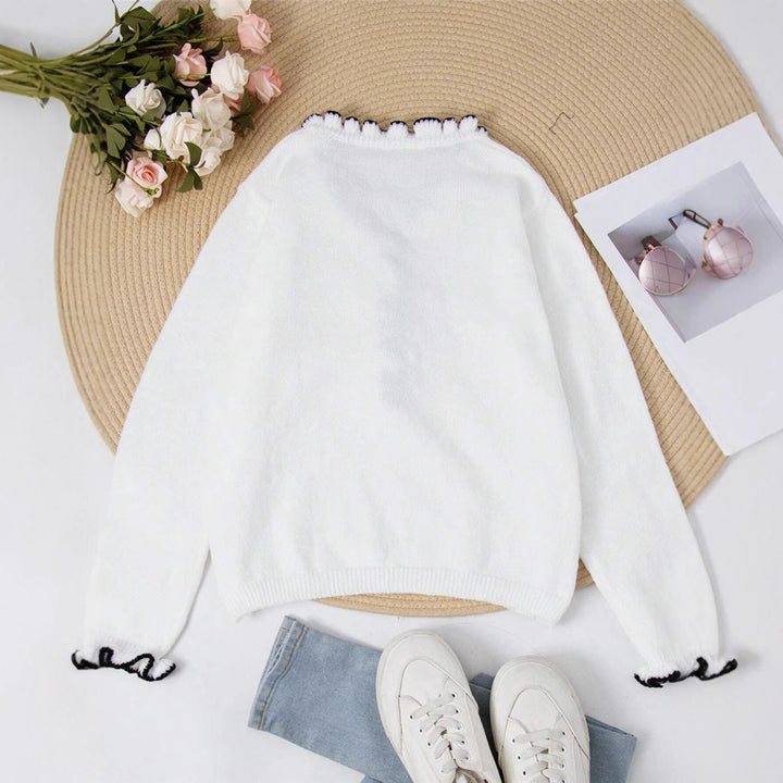 Damen Elegantes Sweatshirt mit Rüschendetails und Perlenknöpfen Drune