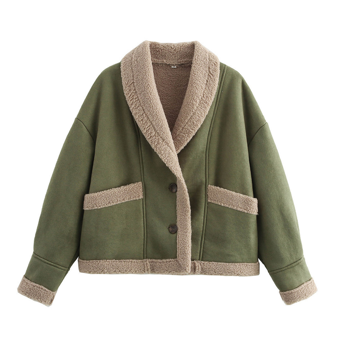 Damen gemütliche Fleecejacke mit großem Kragen Drune