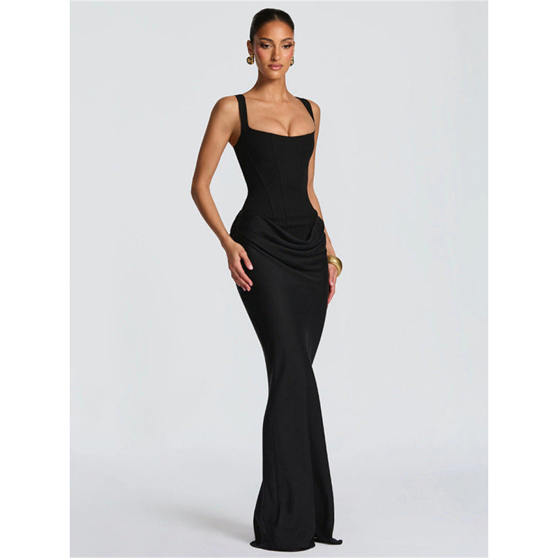 Damen Elegantes Maxikleid mit raffiniertem Drapierungsdesign Drune