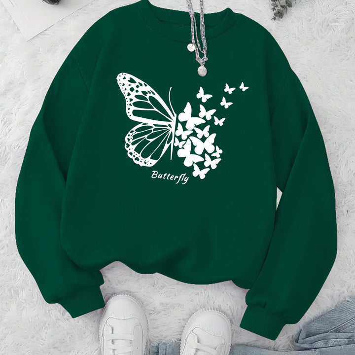 Damen Sweatshirt mit kreativem Schmetterlingsmotiv und lässigem Schnitt Drune