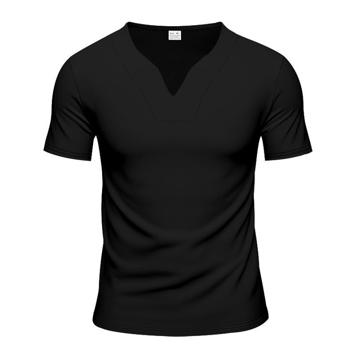 Herren nan schlank geschnittenes Kurzarmshirt mit eingelassener V-Einkerbung und dekorativer Ziernaht Drune