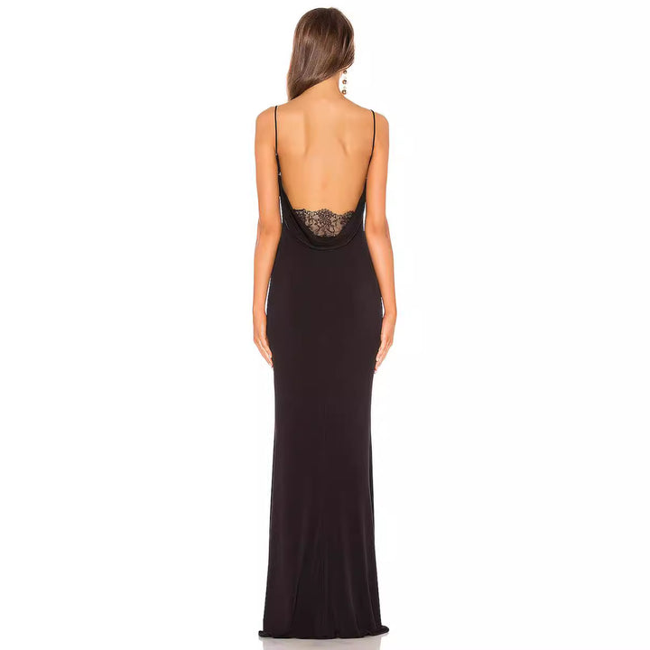 Damen Elegantes Abendkleid mit tiefem Wasserfall-Ausschnitt und fließendem Schnitt Drune