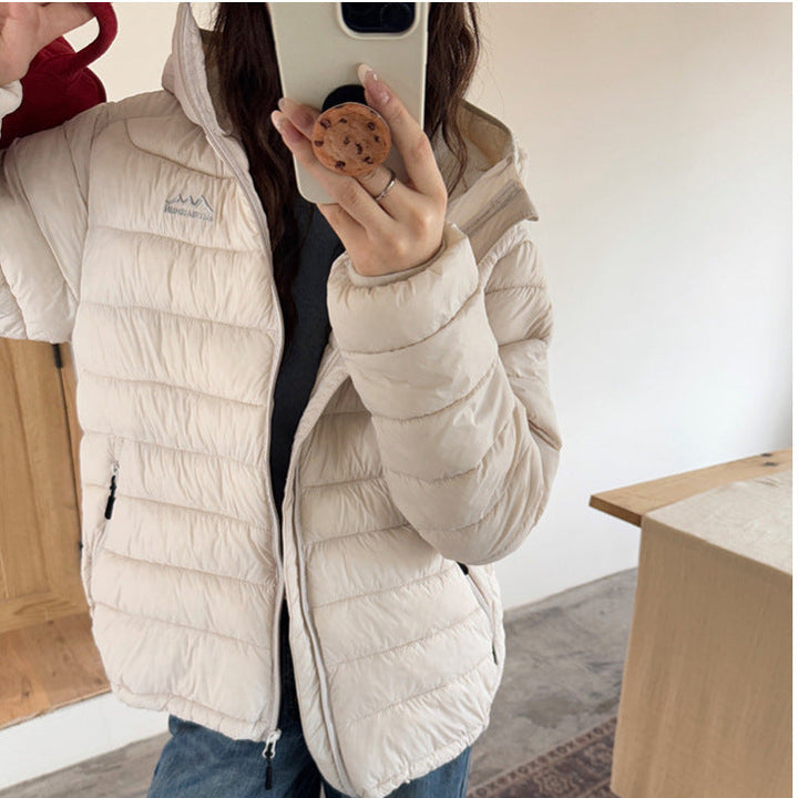 Damen ultraleichte Pufferjacke mit abnehmbarer Kapuze und elastischem Saum Drune