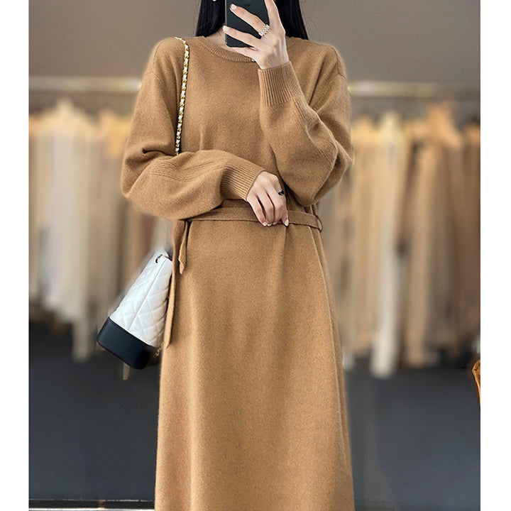 Damen Strickkleid mit Binde-Detail und weichem Material Drune