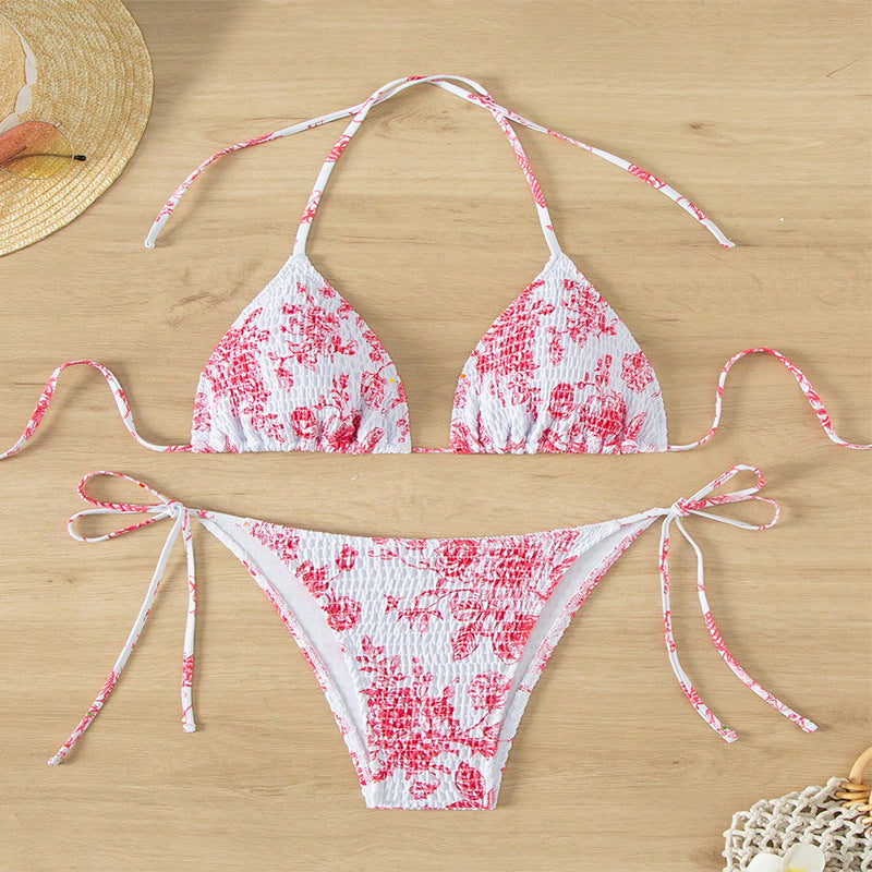 Damen Triangel-Bikini-Set mit floralem Muster und verstellbaren Trägern Drune