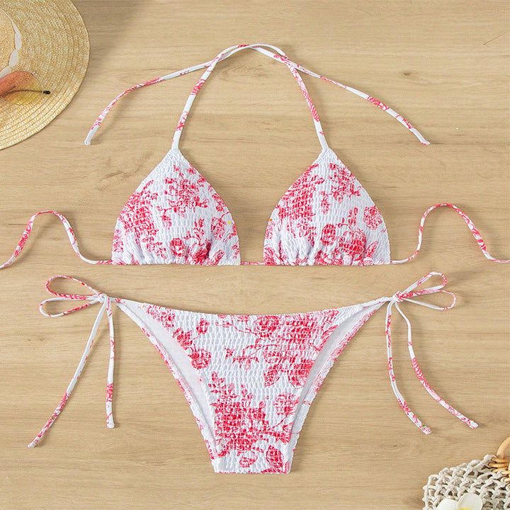 Damen Triangel-Bikini-Set mit floralem Muster und verstellbaren Trägern Drune