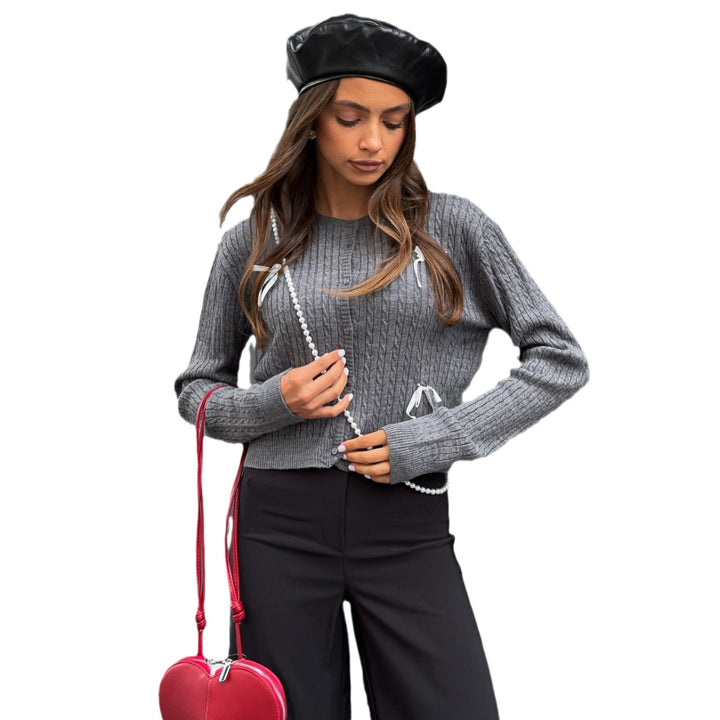 Damen cropped Strickjacke mit eleganten Rüschen und modischen Details Drune