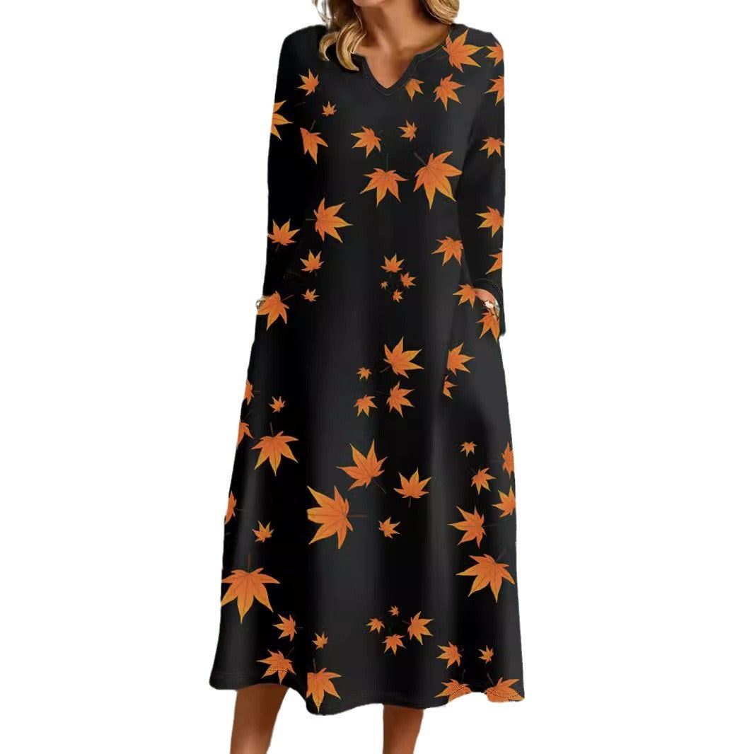Damen Maxikleid mit V-Ausschnitt und floralem Druck Drune