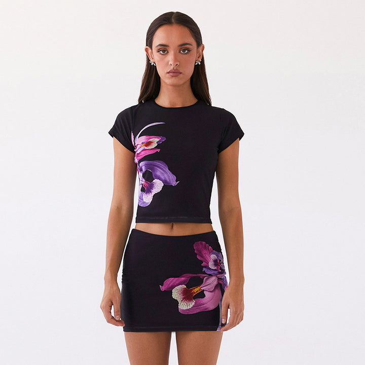 Damen Blumenmuster Crop Top und Minirock Set Drune