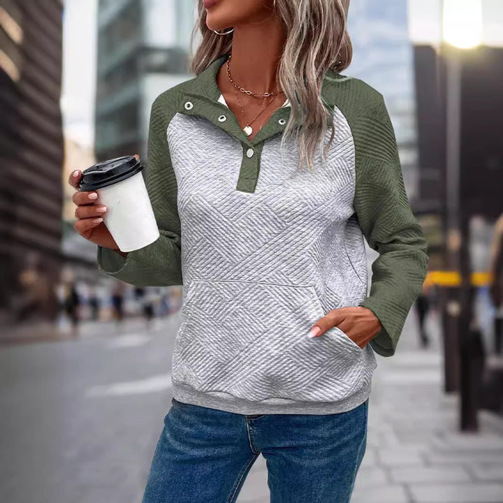Damen modischer Stehkragen-Pullover mit strukturierter Oberfläche Drune