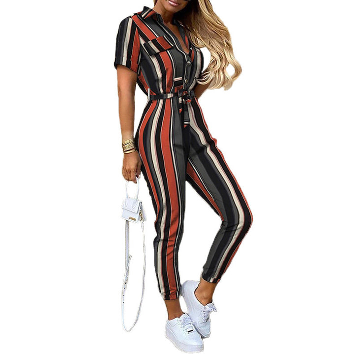 Damen eleganter Utility-Jumpsuit mit Knopfleiste und taillierbarem Bindegürtel Drune