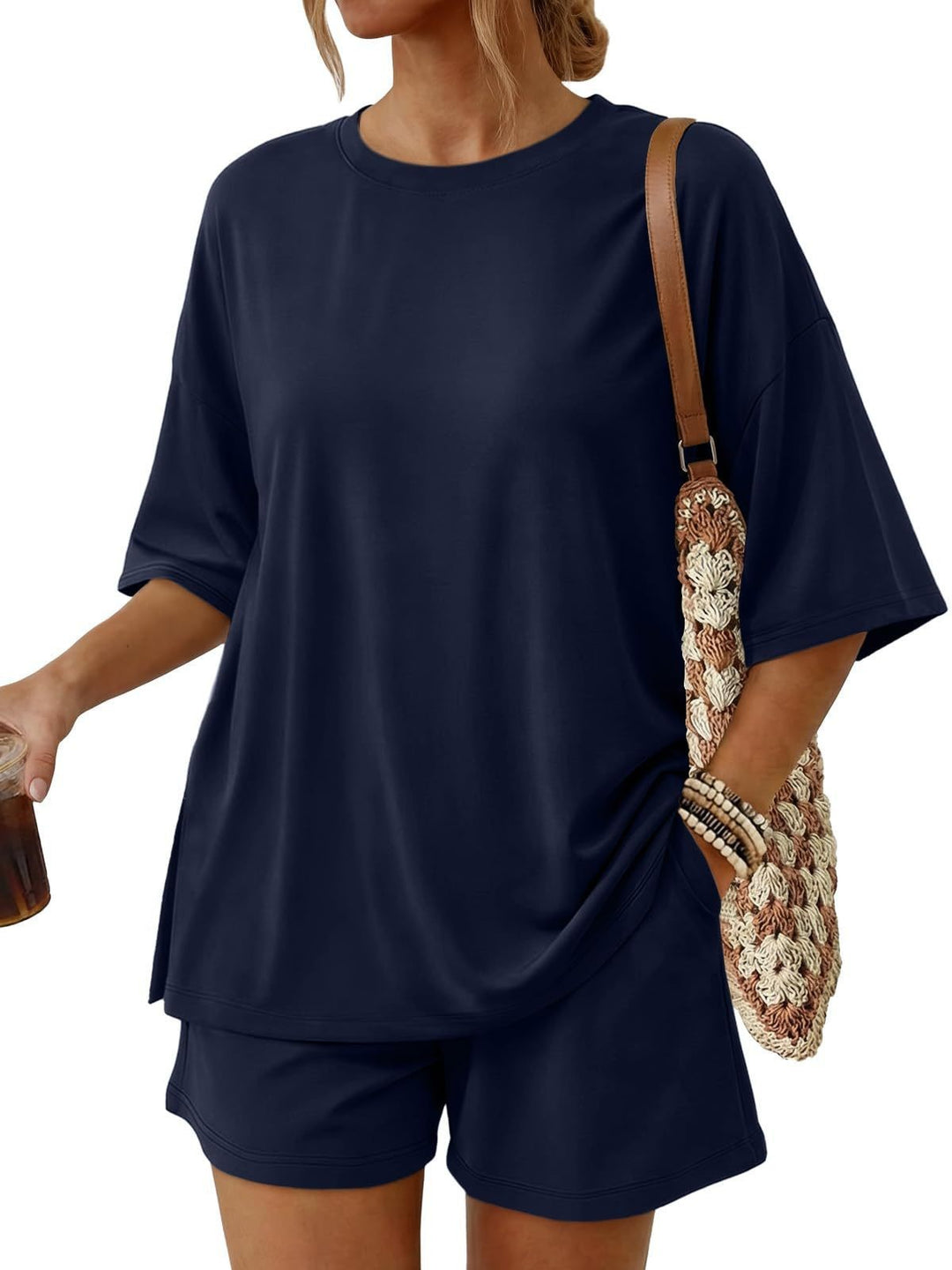 Damen Oversized Freizeit-Set mit kurzem Oberteil und lässiger Shorts Drune