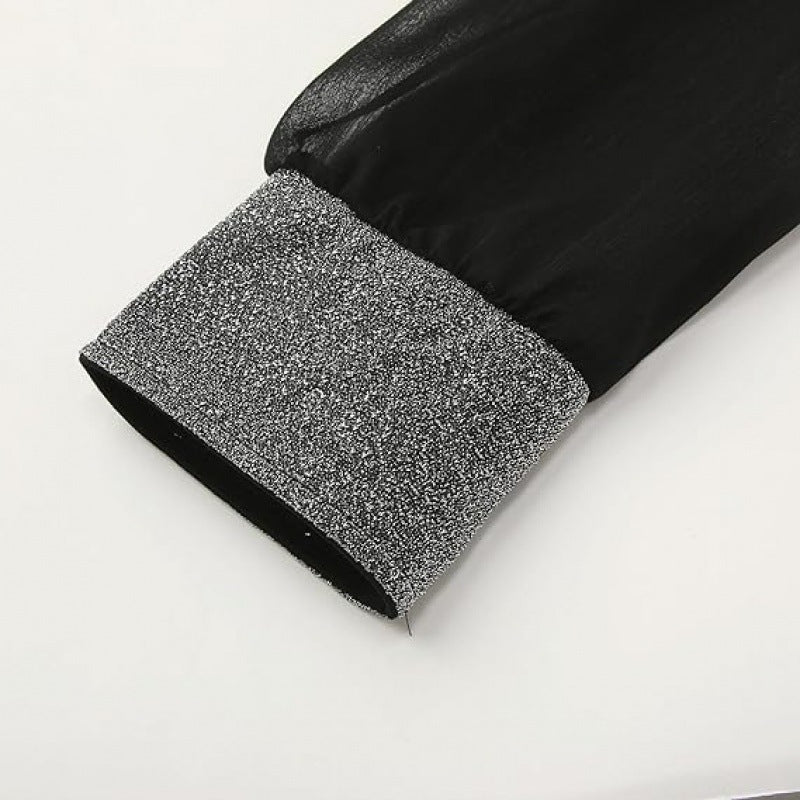 Damen Abendkleid mit transparenten Ärmeln und elegantem V-Ausschnitt Drune