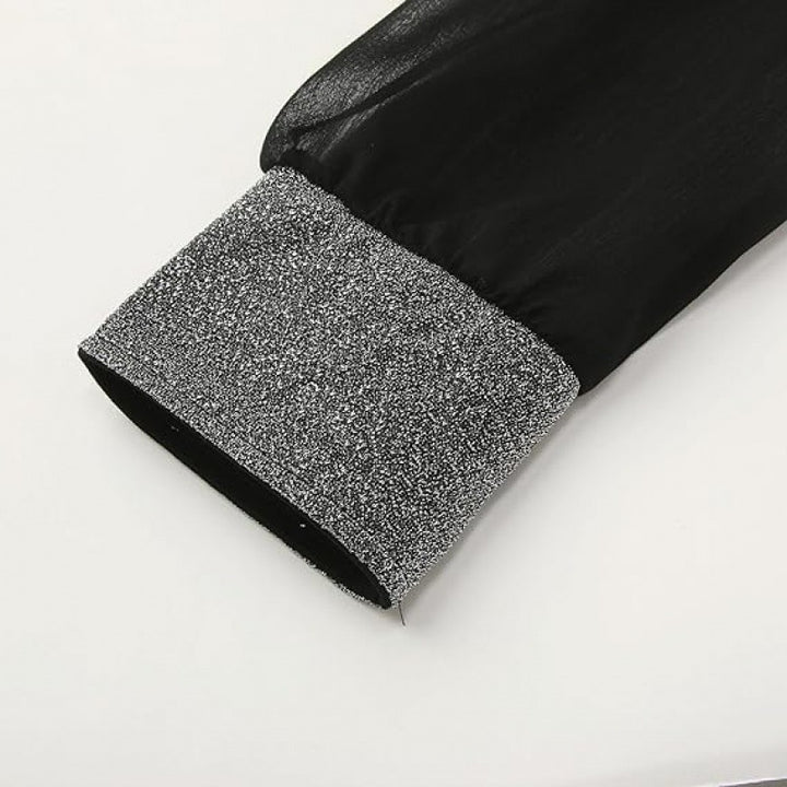 Damen Abendkleid mit transparenten Ärmeln und elegantem V-Ausschnitt Drune