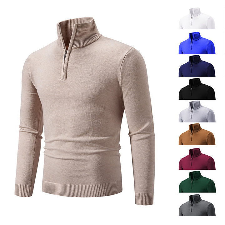 Herren nan Feinstrick-Halbzip-Pullover mit Rippen-Stehkragen und schmaler Passform Drune