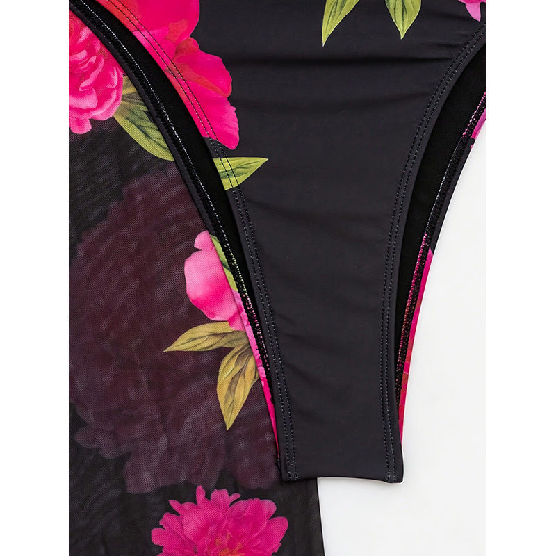 Damen Eleganter Badeanzug mit floralem Wickelrock Drune