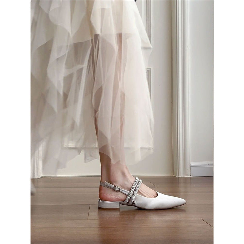 Damen elegante Slingback Ballerinas mit zierlichem Schmuckdetail Drune