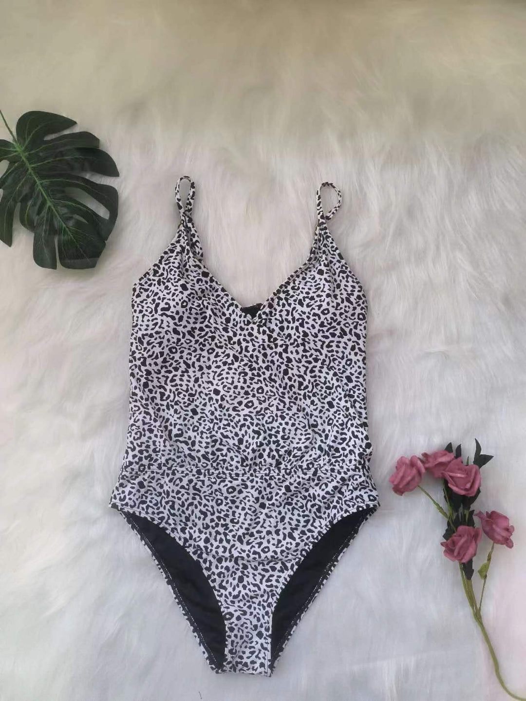 Damen Einteiliger Badeanzug mit Leopardenmuster und hohem Schnitt Drune