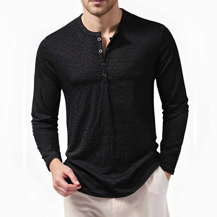 Herren nan Slim-Fit Henley Langarmshirt mit kurzem Knopfverschluss und abgerundetem Saum Drune