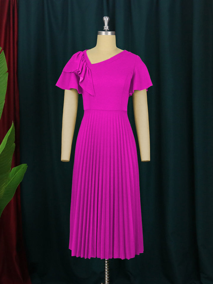 Damen Plissee-Kleid mit asymmetrischem Schnitt und eleganter Rüsche Drune