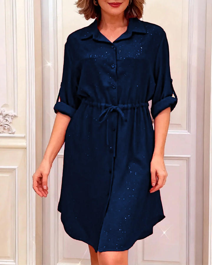 Damen Hemdblusenkleid mit Taillenzug und schimmernden Akzenten Drune