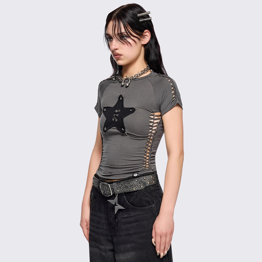 Damen figurbetontes T-Shirt mit Stern-Design Drune