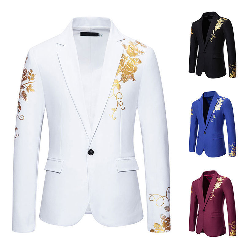 Herren eleganter Blazer mit floralem Goldmuster Drune