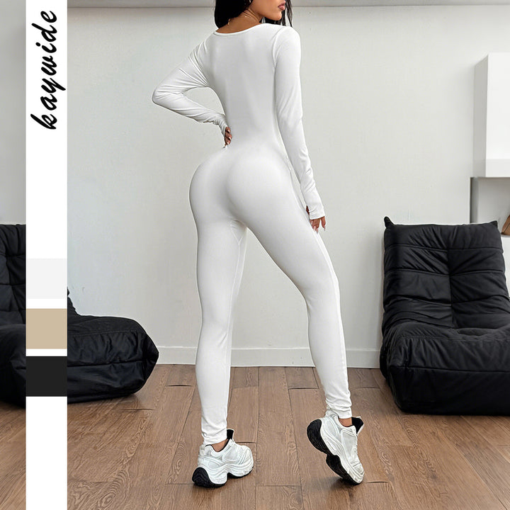 Damen nan sculptender Longsleeve-Bodycon Jumpsuit mit quadratischem Ausschnitt und formender Nahtführung Drune