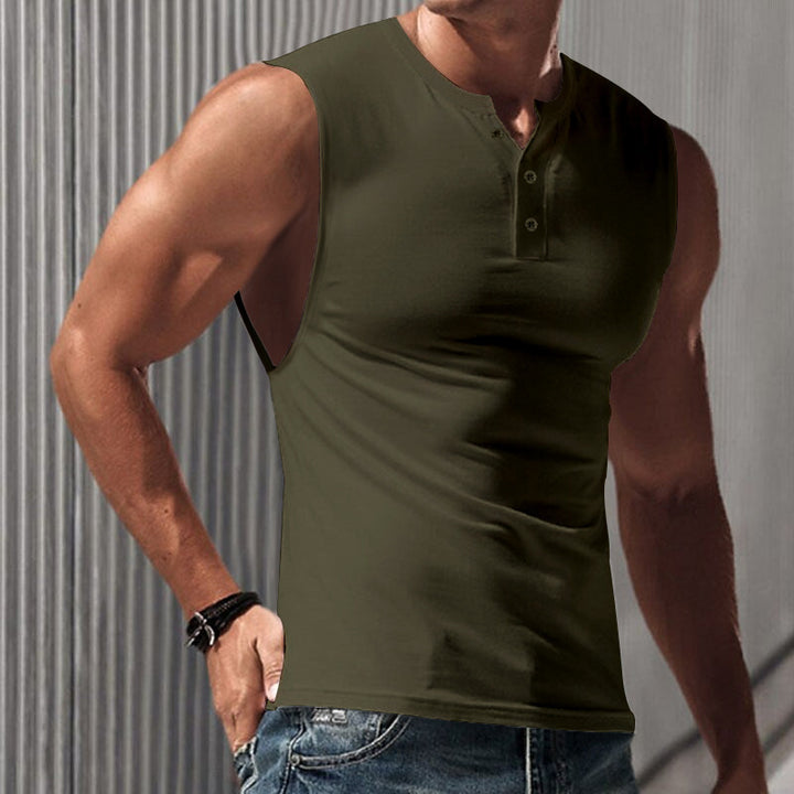 Herren Ärmelloses T-Shirt mit klassischem Knopfdetail und hautfreundlicher Struktur Drune