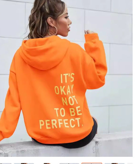 Damen Kapuzenpullover mit motivierendem Schriftzug und kuscheligem Innenfutter Drune