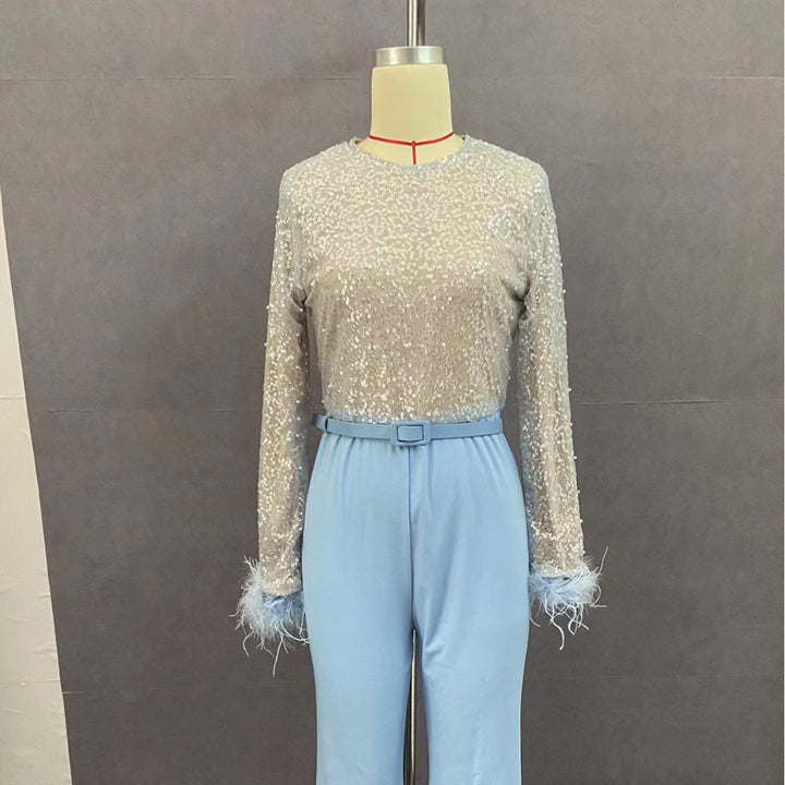 Damen Glitzerndes Oberteil mit langen Ärmeln und eleganter Hose Drune