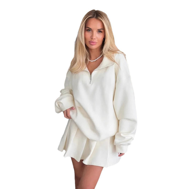 Damen lässiger Sweatshirt mit durchgehendem Reißverschluss und oversized Schnitt Drune