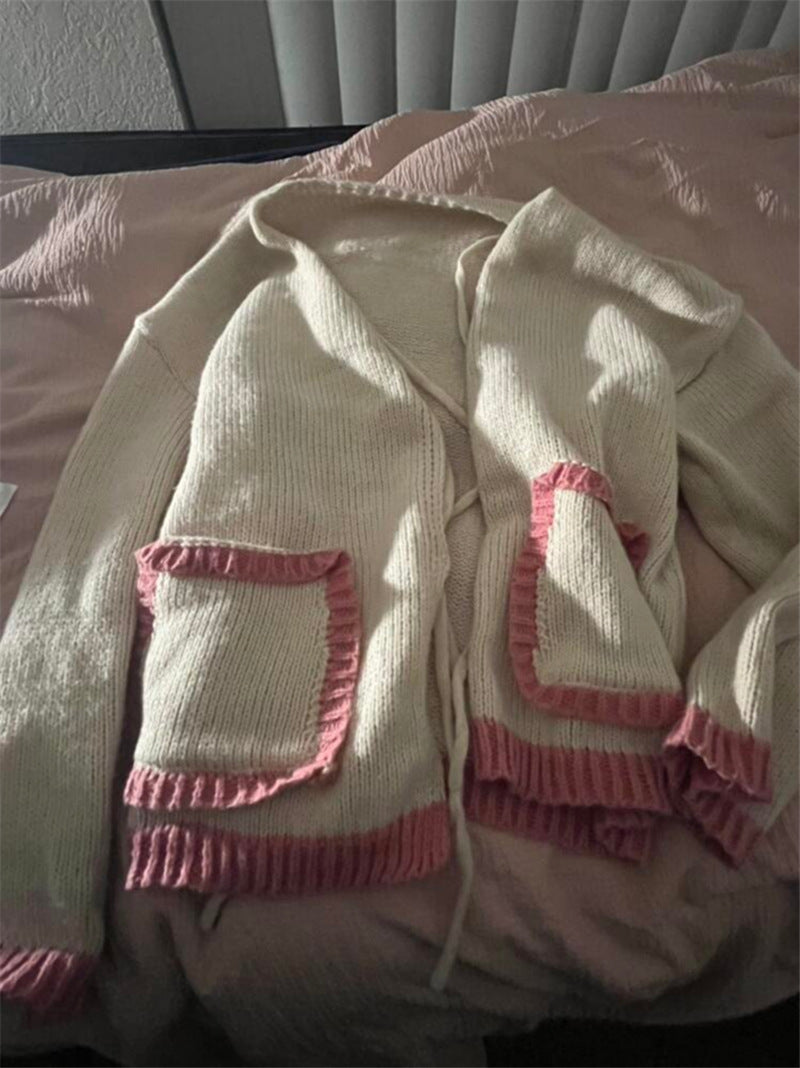 Damen lässige Strickjacke mit einzigartigem Bindungsdetail und großen Taschen Drune