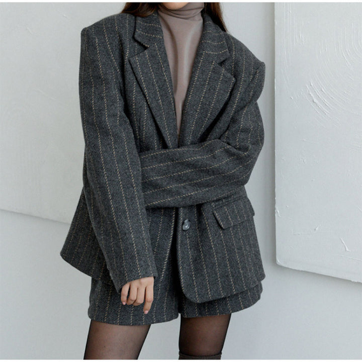 Damen Oversized Blazerjacke mit eleganten Streifen Drune