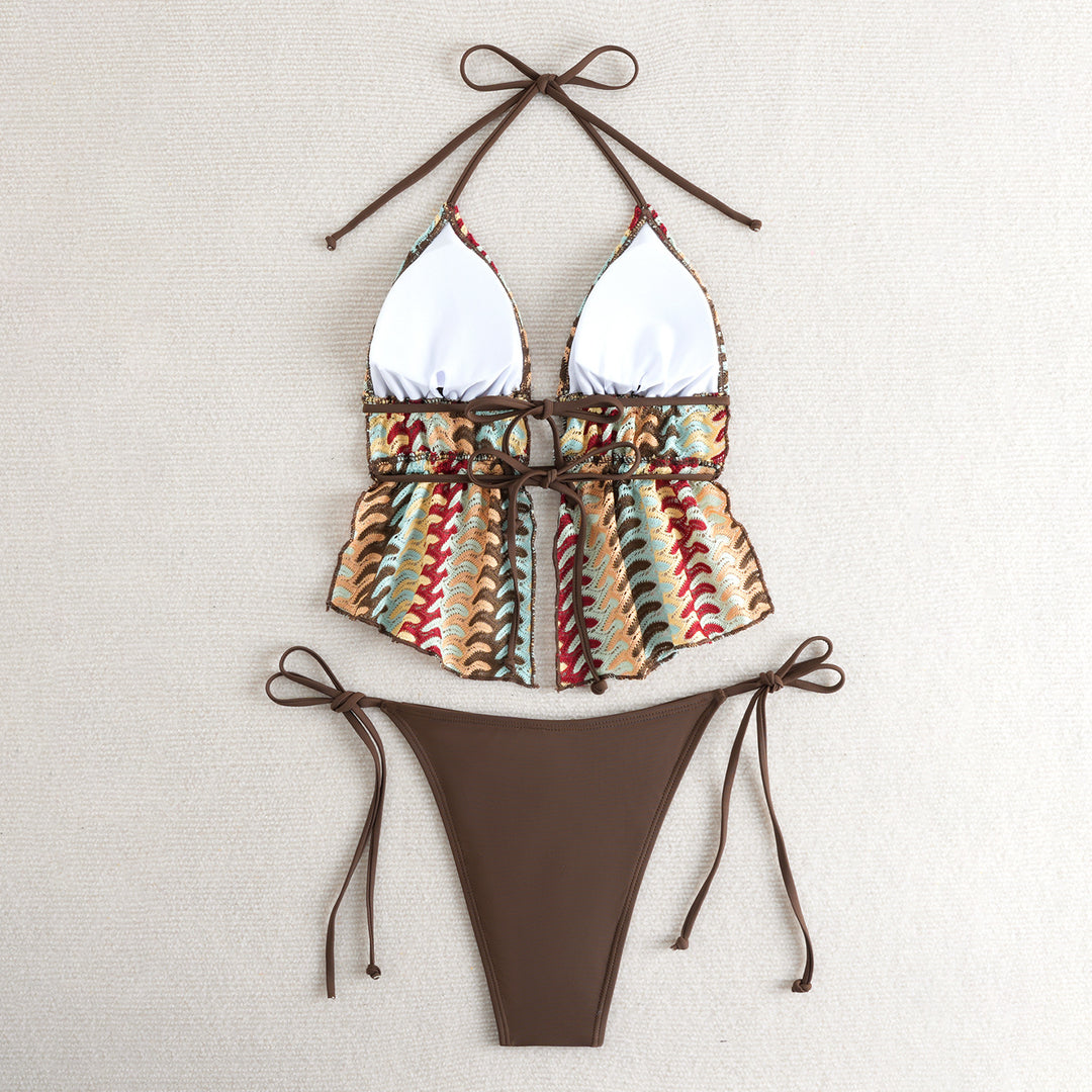 Damen Bikini-Set mit kreativem Rüschendetail und verstellbaren Trägern Drune