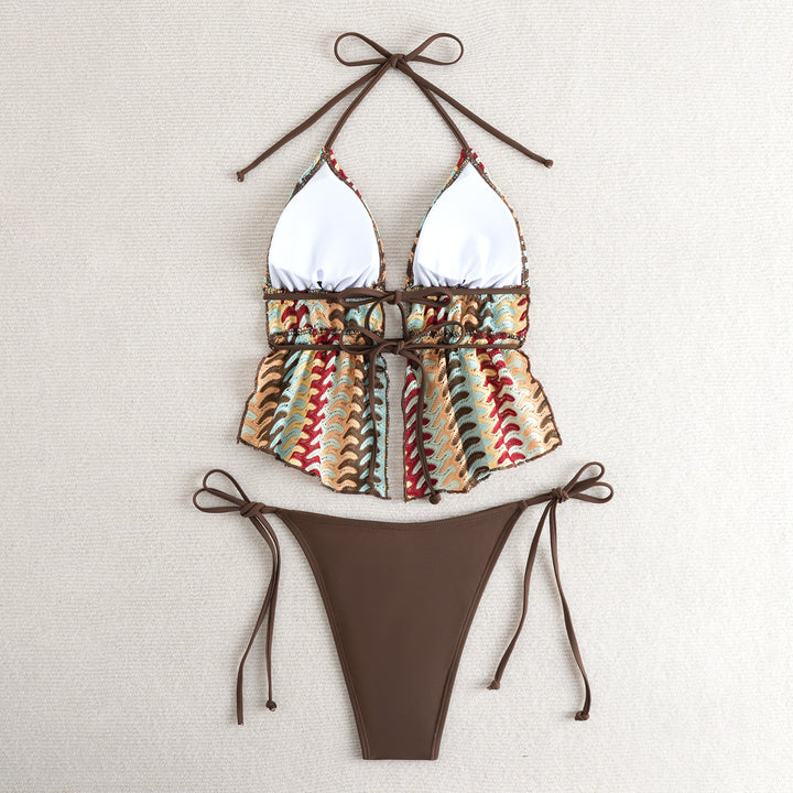 Damen Bikini-Set mit kreativem Rüschendetail und verstellbaren Trägern Drune