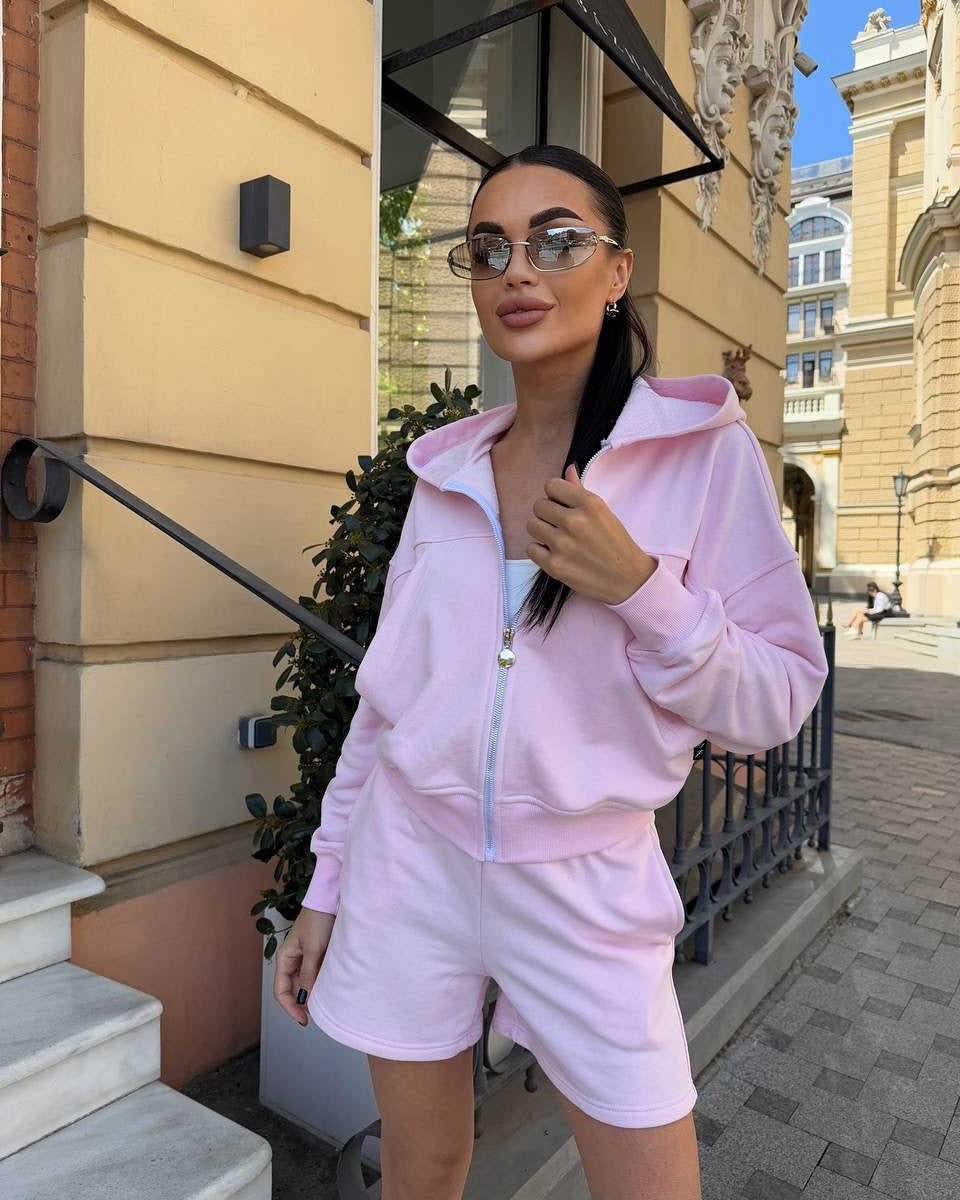 Damen trendy Kapuzenjacke und Shorts Set Drune