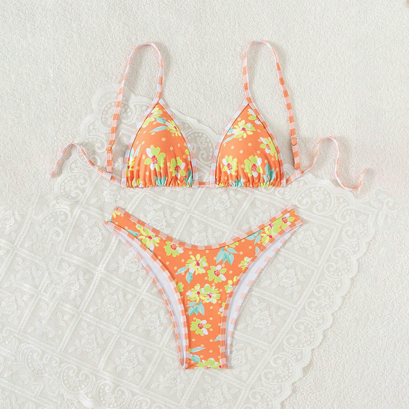 Damen floraler Triangel-Bikini mit verstellbaren Trägern Drune